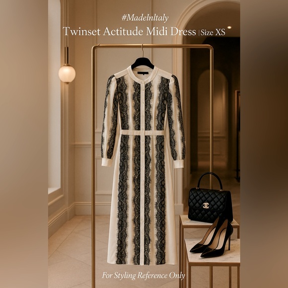Twin-Set Dresses & Skirts - 🖤 Twinset Attitude Cream and Black Lace detail Midi Dress – Size XS – NWT